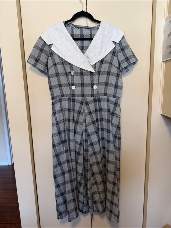 Dresses & Skirts - Vintage Blue & Grey Plaid Dress with White Sailor Collar
